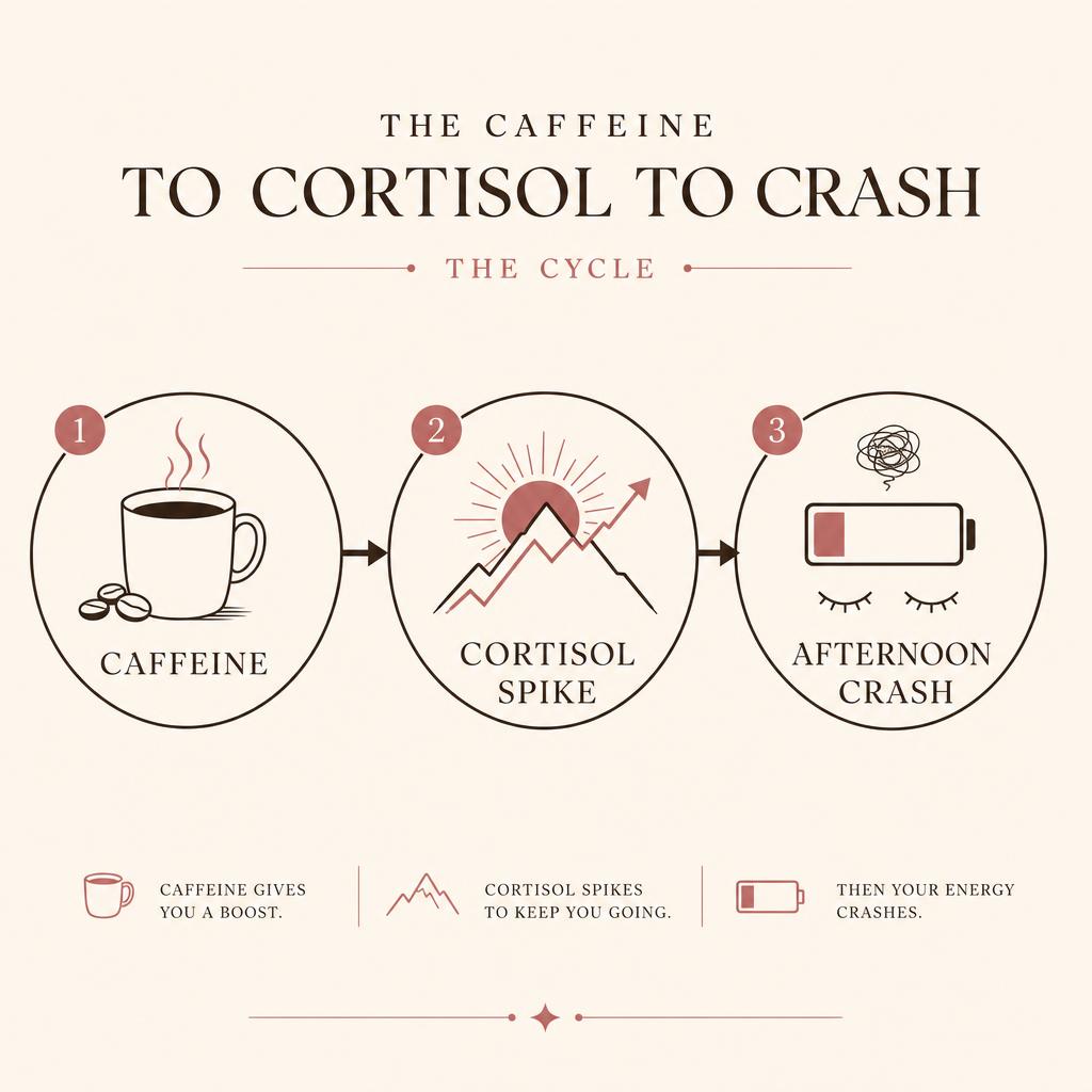 Diagram illustrating the caffeine to cortisol to crash cycle